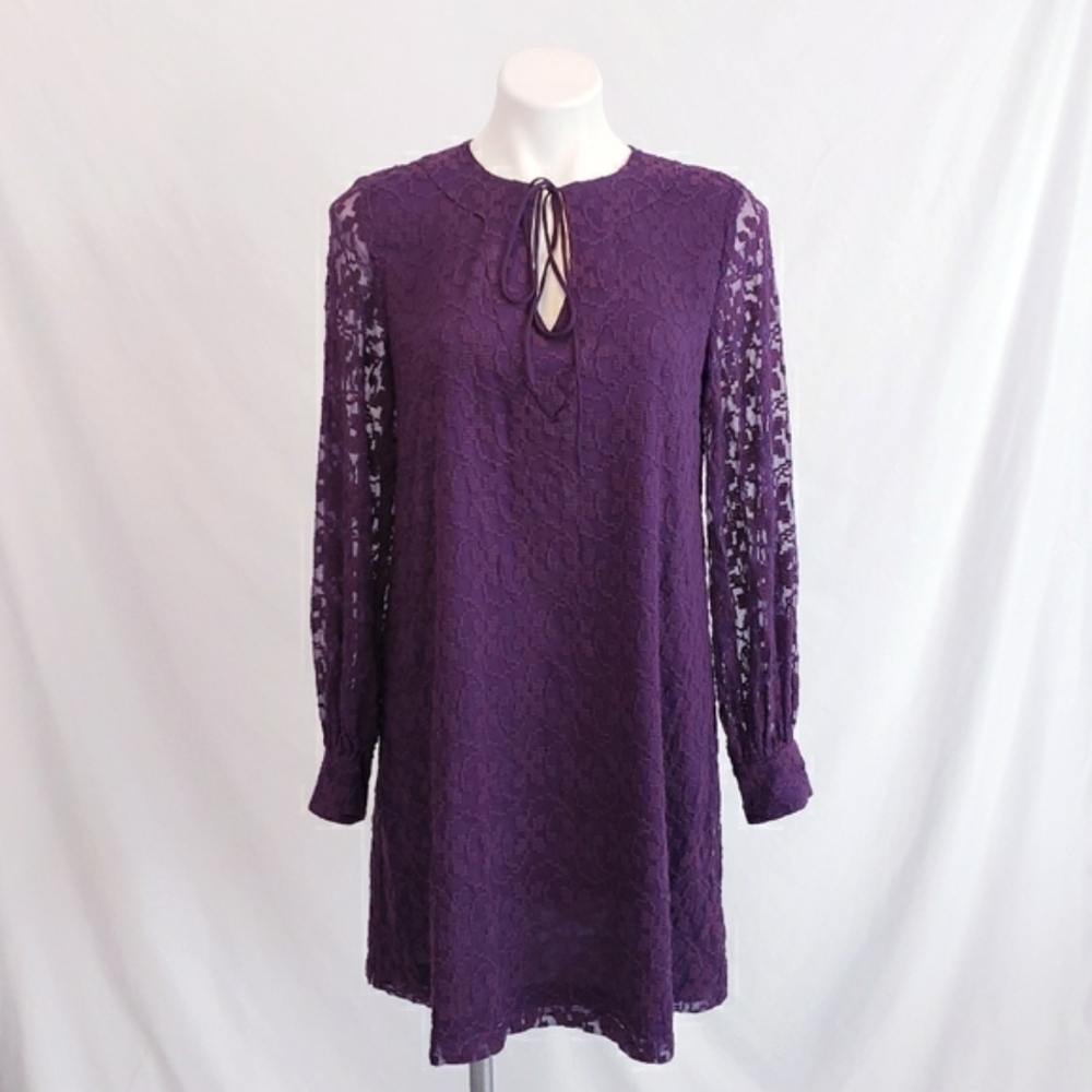 Tt Collection Silk Embroidered Long Sleeve Purple Dress Silk